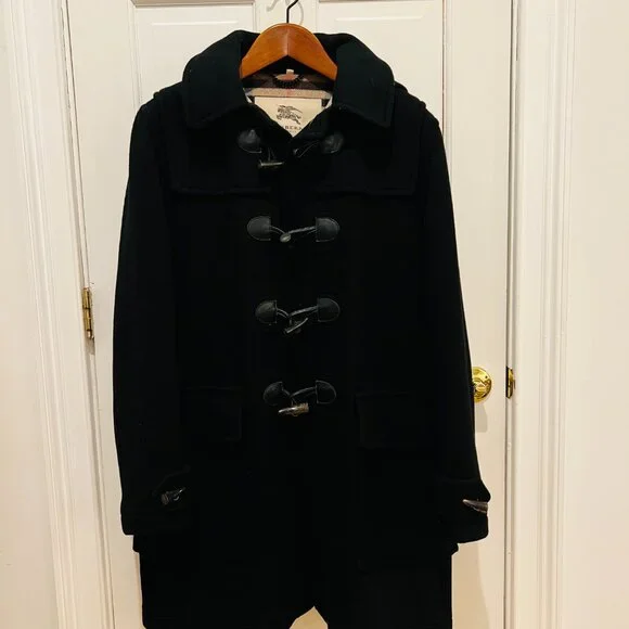 Authentic Burberry 100% Wool Duffle Coat Black Size US 44 / EU 54 XL - Picture 3 of 16